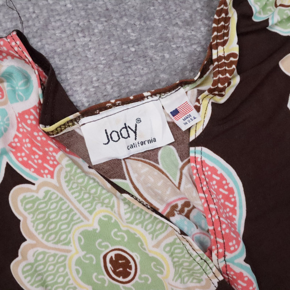 VTG Jody California Made in USA Floral PTP 15in Mulitcolor MidLength Retro Dress - Picture 10 of 11